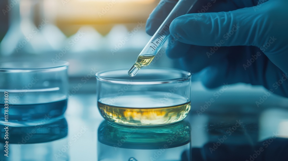 A scientist is pouring a liquid into a beaker A scientist is pouring a liquid into a beaker