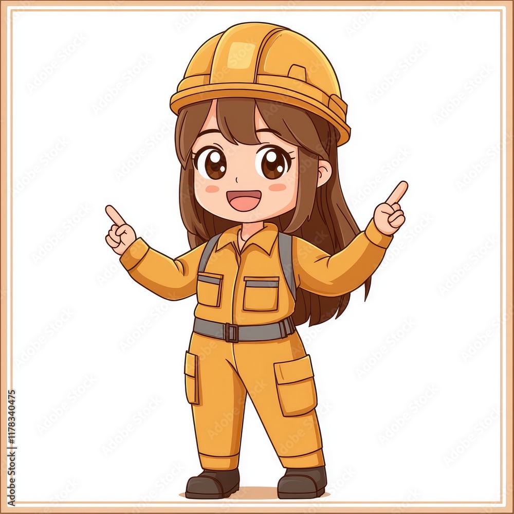 Adorable Cartoon Girl Construction Worker: Safety First! A cute anime-style illustration of a child in a hard hat, ready to work. Perfect for construction, safety, and children's themes. Adorable Cartoon Girl Construction Worker: Safety First! A cute anime-style illustration of a child in a hard hat, ready to work. Perfect for construction, safety, and children's themes.