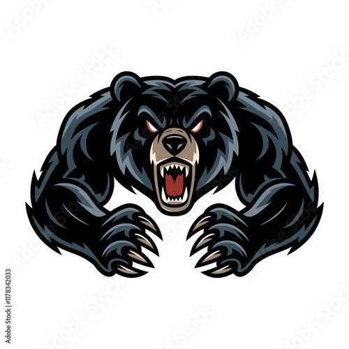 Wallpaper Mural black bear attacking pose with claws illustration logo on white background Torontodigital.ca