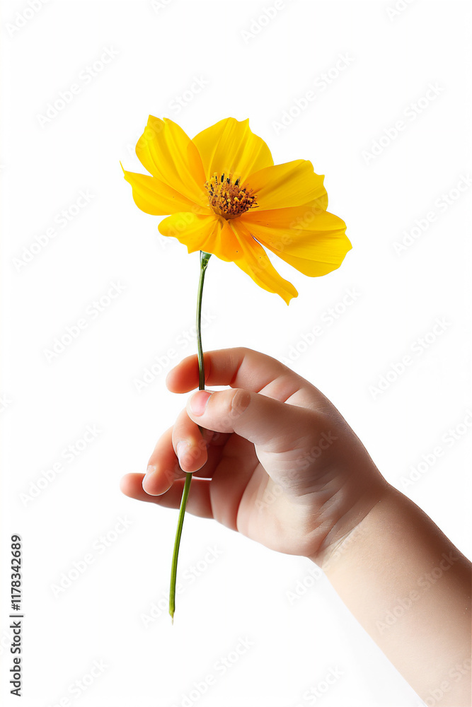 Blossom flower in baby's hand in close up, version 27 Blossom flower in baby's hand in close up, version 27