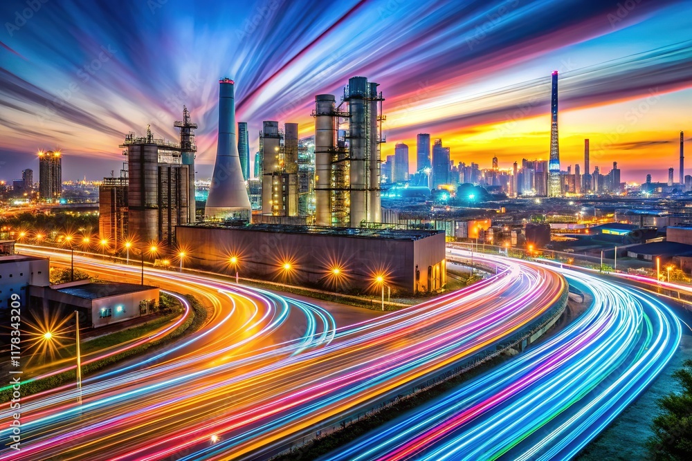 Fototapeta premium Urban landscapes, long exposure, industrial ecology, thin line artistry.