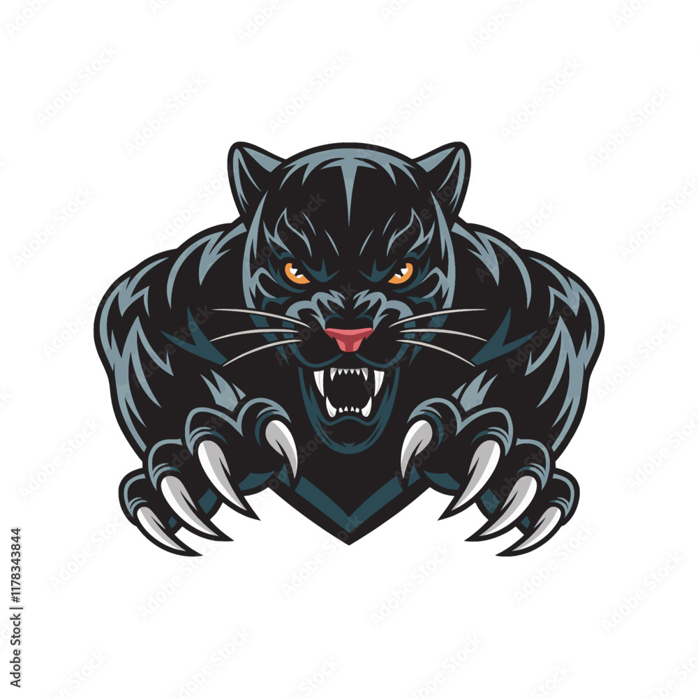 Obraz premium black panther logo attacking with claws design illustration on white background