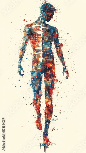 A colorful, abstract representation of the human form, blending art and anatomy.