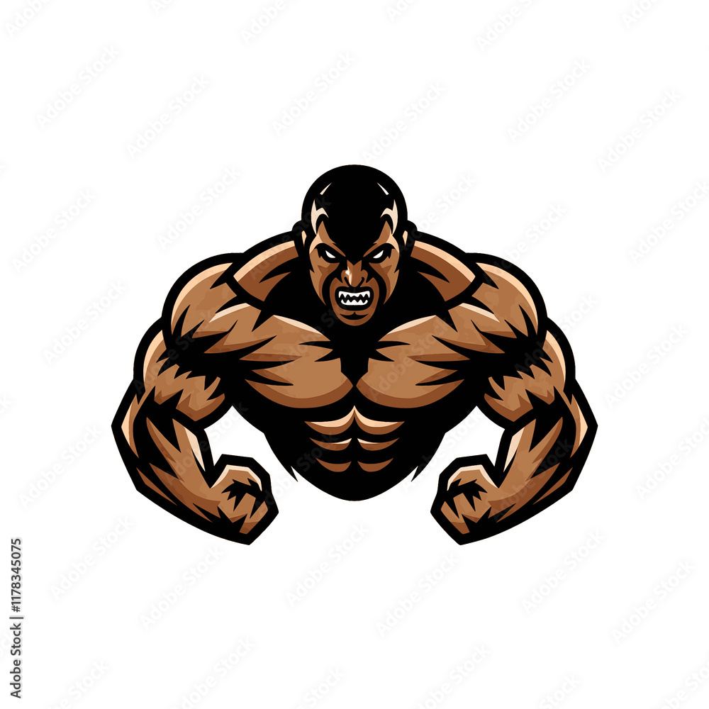 bodybuilder bald angry design illustration logo
