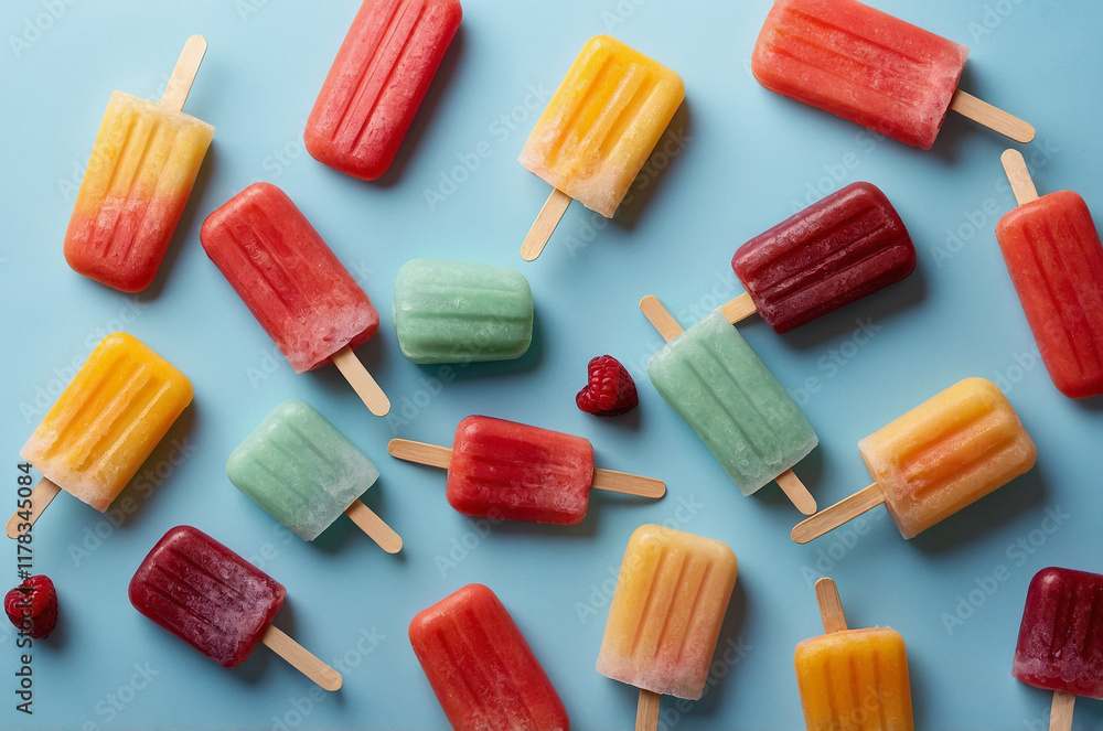 Colorful popsicles on blue background Colorful popsicles on blue background