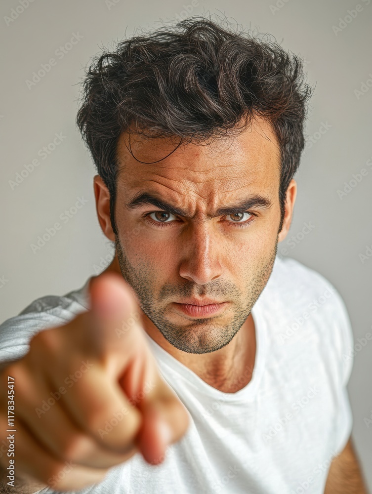 Fototapeta premiumHandsome Man Showing Frustration with Angry Expression Holding Tie on White Background