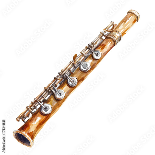 A watercolor clipart of a flute case, isolated on a white background. Flute case vector.
