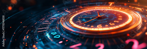 Wallpaper Mural An abstract clock with numbers and time zones in different languages, symbolizing the interconnectedness of time and language across cultures.   Torontodigital.ca