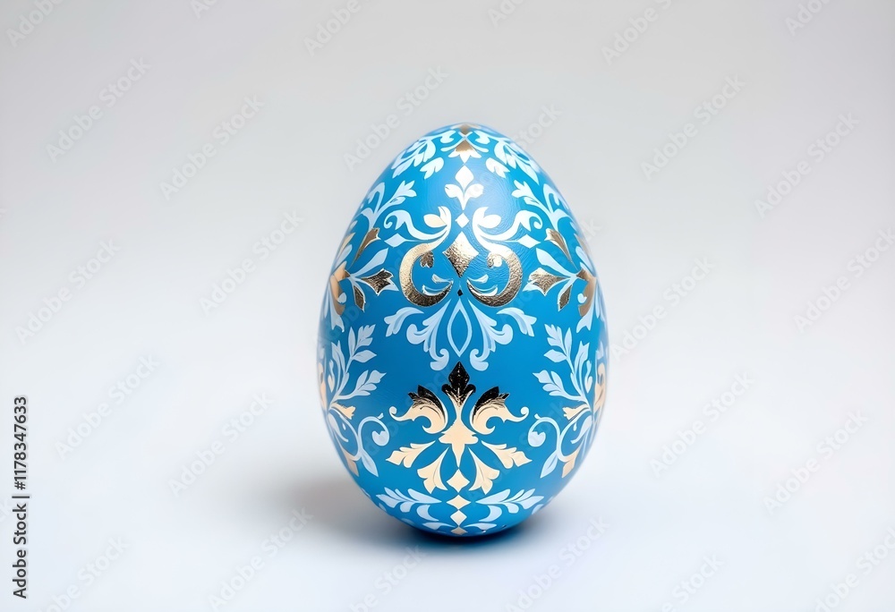 Blue ornate Easter egg isolated on a white background. Homemade painted Christian decoration. Blue ornate Easter egg isolated on a white background. Homemade painted Christian decoration.