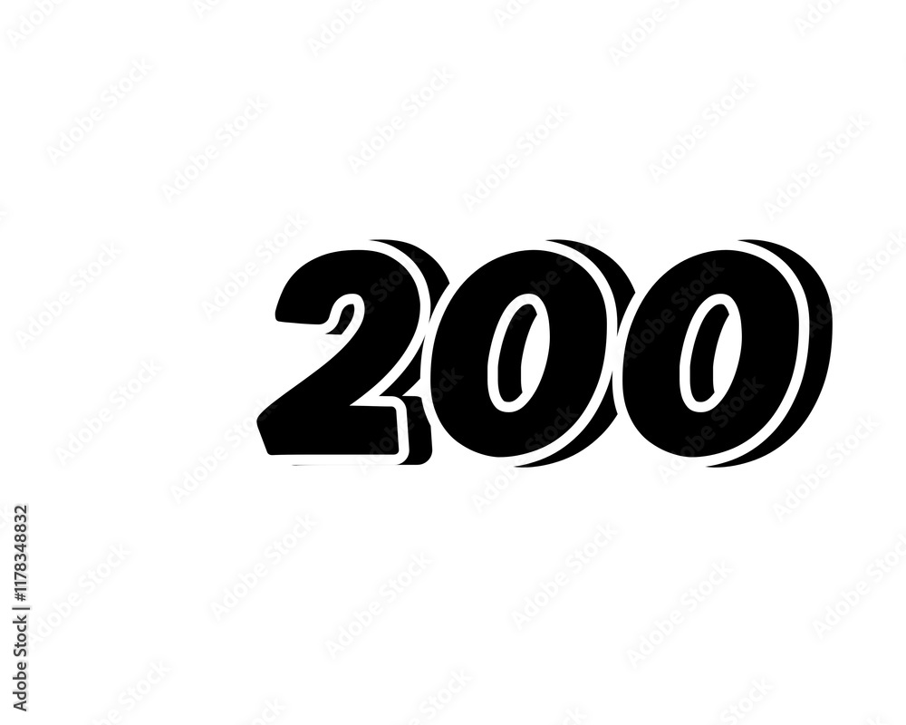 Number 200 3d icon on transparent background Number 200 3d icon on transparent background