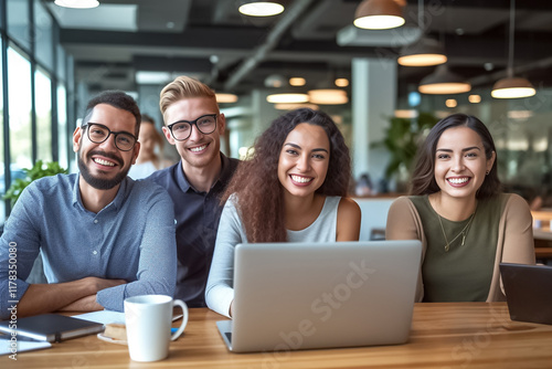 Wallpaper Mural Portrait of successful group of business people at modern office looking at camera. Portrait of happy businessmen and satisfied businesswomen standing and smile as a team. Generative AI. Torontodigital.ca