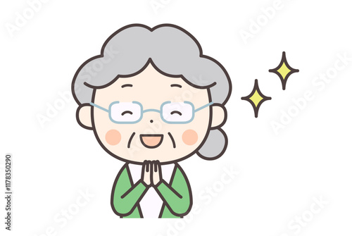 目を輝かせて喜ぶシニア女性のイラスト