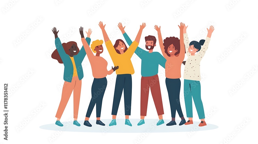 Obraz premium A group of diverse people high-fiving after completing a collaborative learning project, celebrating shared achievements