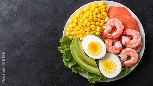 Healthy food plate with boiled eggs and avocado fresh seafood kitchen table setting nutritional value culinary presentation
