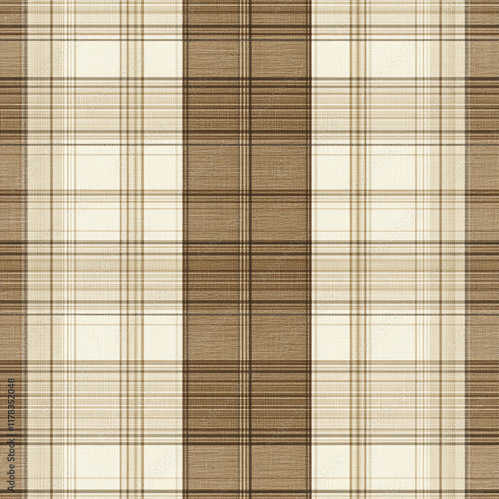 A brown and white plaid patterned fabric A brown and white plaid patterned fabric