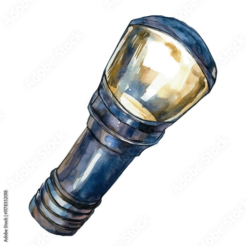 A watercolor vector of a flashlight, isolated on a white background. Flashlight vector.
