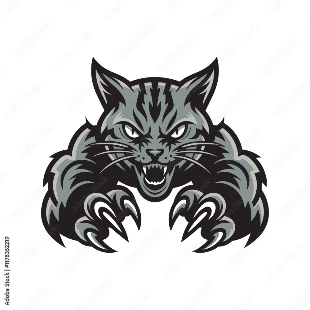 cat angry pose attacking with claws logo illustration on white background cat angry pose attacking with claws logo illustration on white background