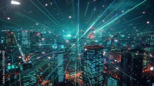 Wallpaper Mural network and connection city seamless looping overlay 4k virtual video animation background Torontodigital.ca