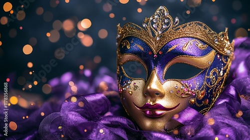 Wallpaper Mural Venetian mask, purple, festive, bokeh, celebration, night, party, elegance, mystery, masquerade Torontodigital.ca