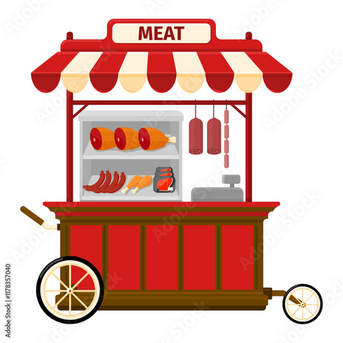 Meat Outdoor Street Market Fair Kiosk Color Illustration Vector Icon