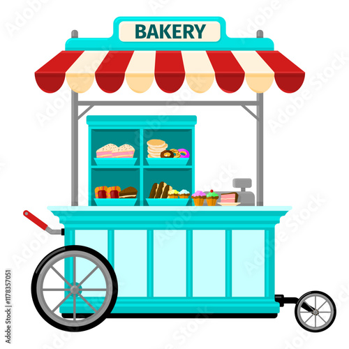 Bakery Outdoor Street Market Display Fair Kiosk Color Illustration Vector Icon