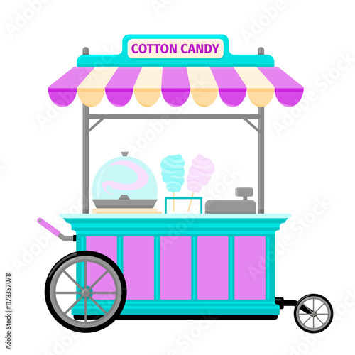 Cotton Candy Outdoor Street Market Fair Kiosk Color Illustration Vector Icon