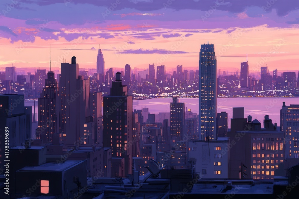 Fototapeta premium Cityscape urban sunset view.