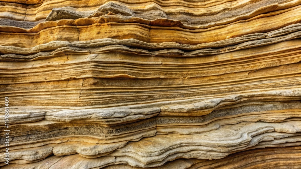 Fototapeta premium Layered Sedimentary Rock Formation Texture A Detailed Close-Up View of Nature's Geological Masterpiece