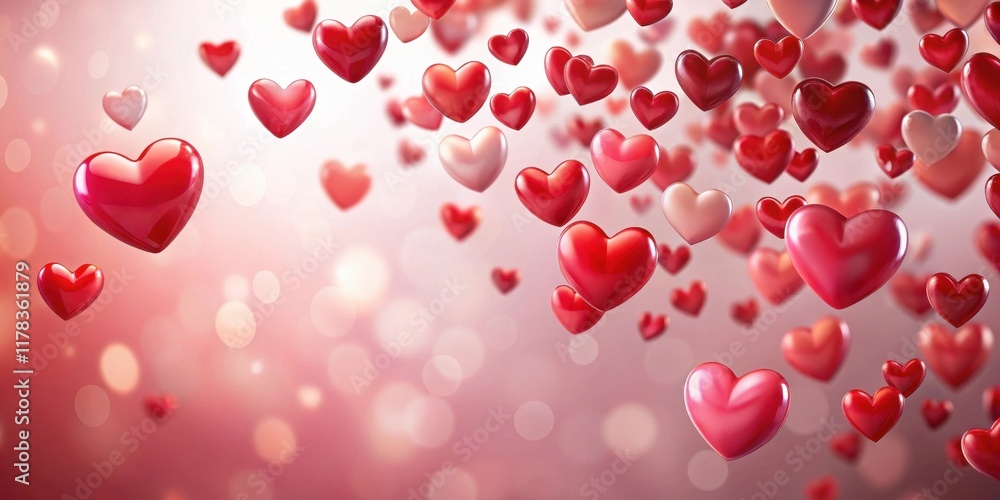 Red hearts floating gently downwards on a white background with subtle gradient of pink and red hues Red hearts floating gently downwards on a white background with subtle gradient of pink and red hues