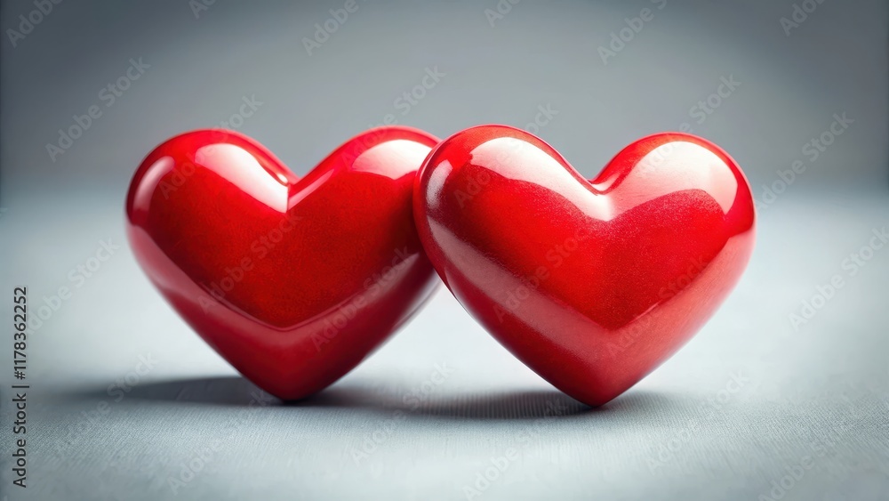 Two red hearts joined together in a sweet, symbolic embrace Two red hearts joined together in a sweet, symbolic embrace