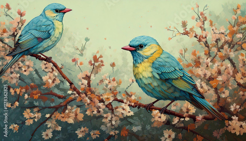 background; creative abstract composition with bird silhouettes, pastel colors, artistic wallpaper