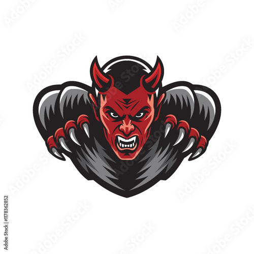 devil logo pose attacking with claws character design