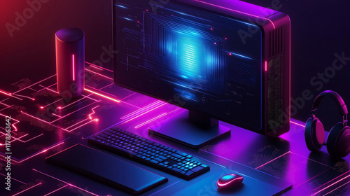 Wallpaper Mural dark Abstract Technology Background with computer Torontodigital.ca