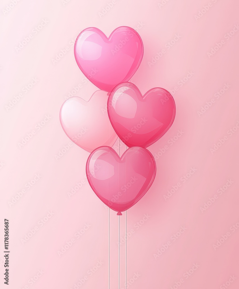 Three charming heart-shaped balloons in soft pink and white sway gently, capturing the essence of love and celebration on Valentine's Day. Three charming heart-shaped balloons in soft pink and white sway gently, capturing the essence of love and celebration on Valentine's Day.