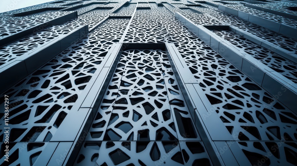 Obraz premium Modern Architectural Facade: Intricate Metalwork Design