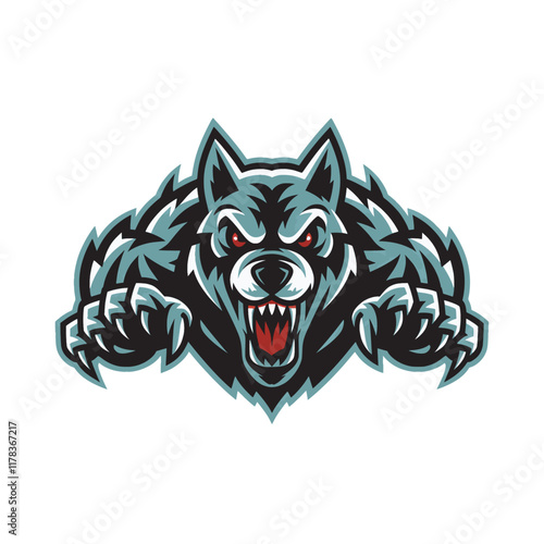 dog black angry attacking pose with claws logo design illustration