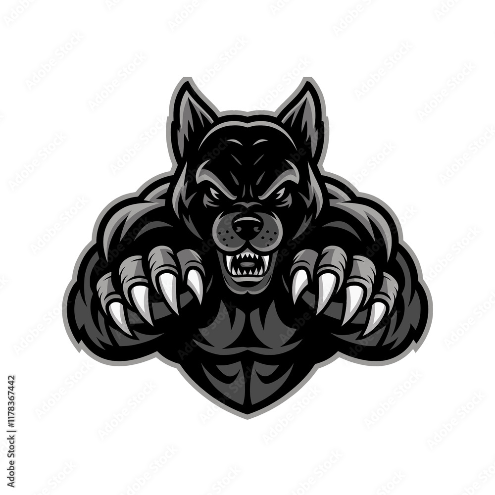 dog black attacking pose with claws design illustration logo dog black attacking pose with claws design illustration logo