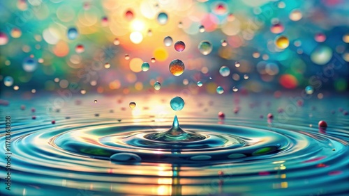 Wallpaper Mural Vibrant Water Droplet Impacting a Calm Surface, Creating Colorful Ripples and a Dreamlike Atmosphere Torontodigital.ca