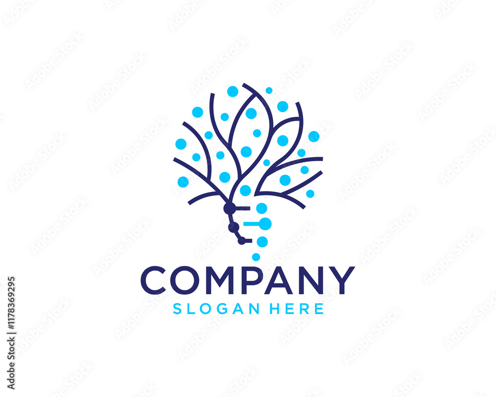 Obraz premium Line art technology tree logo