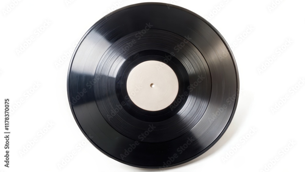 Fototapeta premium Detailed view of a vinyl record with a bank label isolated on a white background