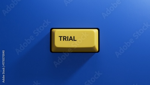 trial, word cube on wood background.close up button of keyboard,Business Concept.3D rendering on blue background. photo