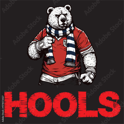 Bear illustration vector graphic Animal being of Football fans ultras hooligan with  scarf design for logo, t-shirt, etc