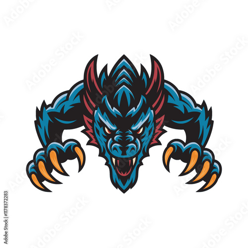dragon attacking pose with claws illustration logo