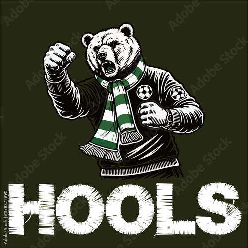 Bear illustration vector graphic Animal being of Football fans ultras hooligan with  scarf design for logo, t-shirt, etc