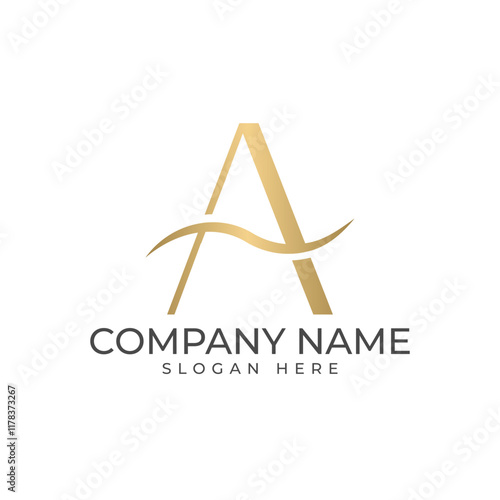 letter "A" elegantly intertwined with a flowing wave. The golden color and minimalist design convey a sense of luxury, grace, and sophistication, making it suitable for brands in the beauty, fashion, 