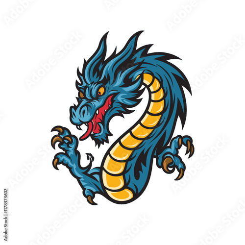 dragon design attacking pose with claws illustration logo