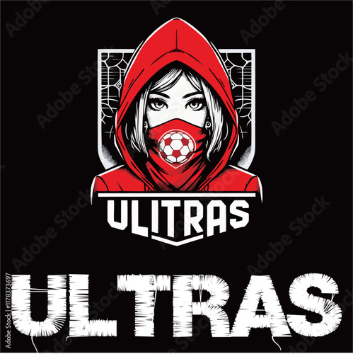 illustration vector graphic of Girls Women Football fans ultras hooligan wear red hoodie and mask design for logo, t-shirt, etc
