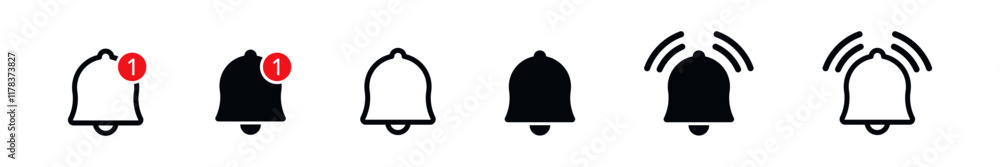 Notification bell icon set. Alarm symbol. Ringing bells reminder icon , incoming inbox message sign - Web icons collection set Notification bell icon set. Alarm symbol. Ringing bells reminder icon , incoming inbox message sign - Web icons collection set