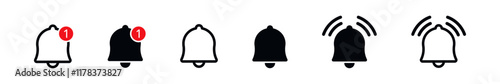 Notification bell icon set. Alarm symbol. Ringing bells reminder icon , incoming inbox message sign - Web icons collection set