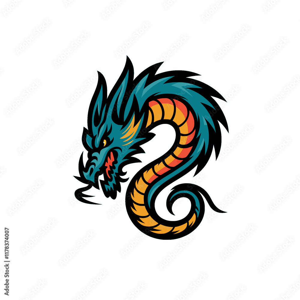 Naklejka premium dragon fierce pose logo design illustration